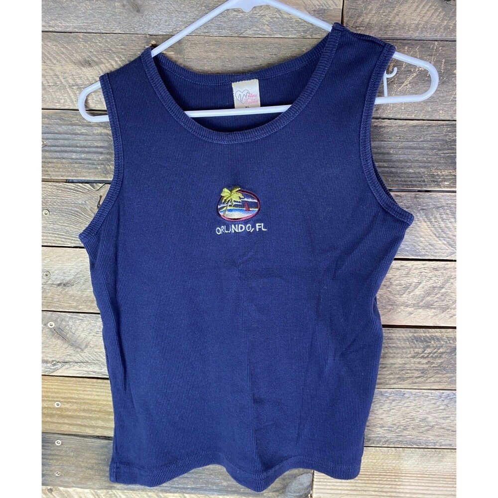 Wave Fashion Women's Sz XL  Navy Blue Orlando FL Summer Cotton Ribbed Tank Top